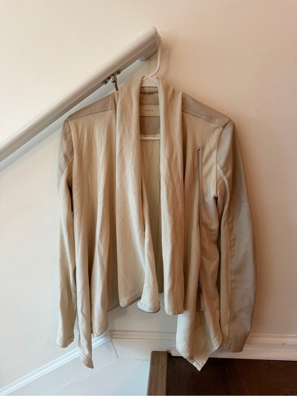 Cream Open Front Draped Leather/cardigan Jacket
